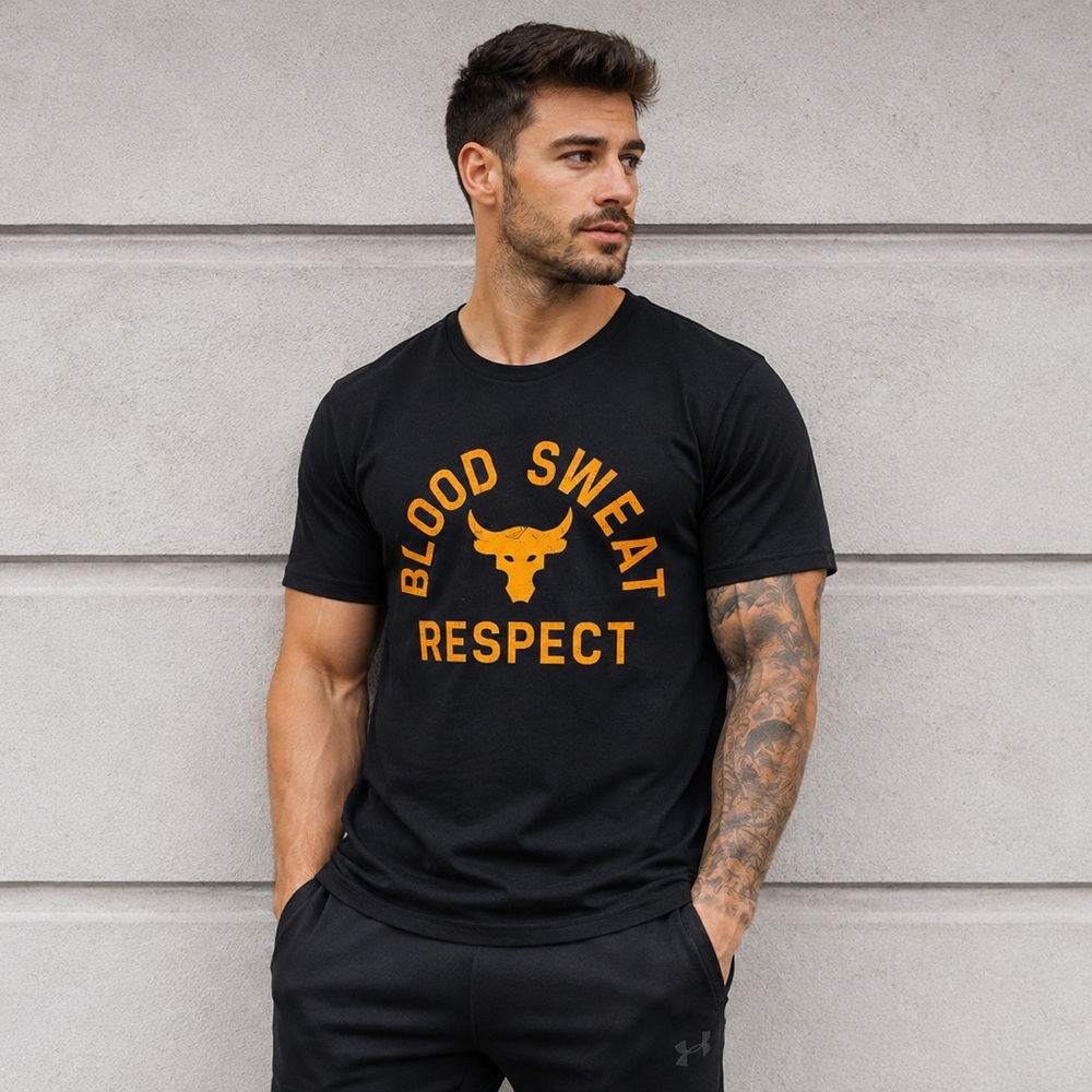 Under Armour Project Rock Blood Sweat Respect Black Graphic T Shirt Large